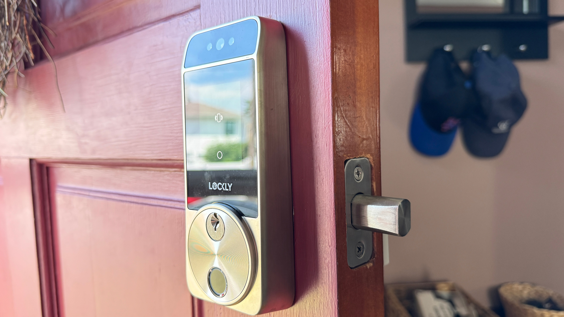 Lockly Visage Zeno Series smart lock installed on door with deadbolt visible