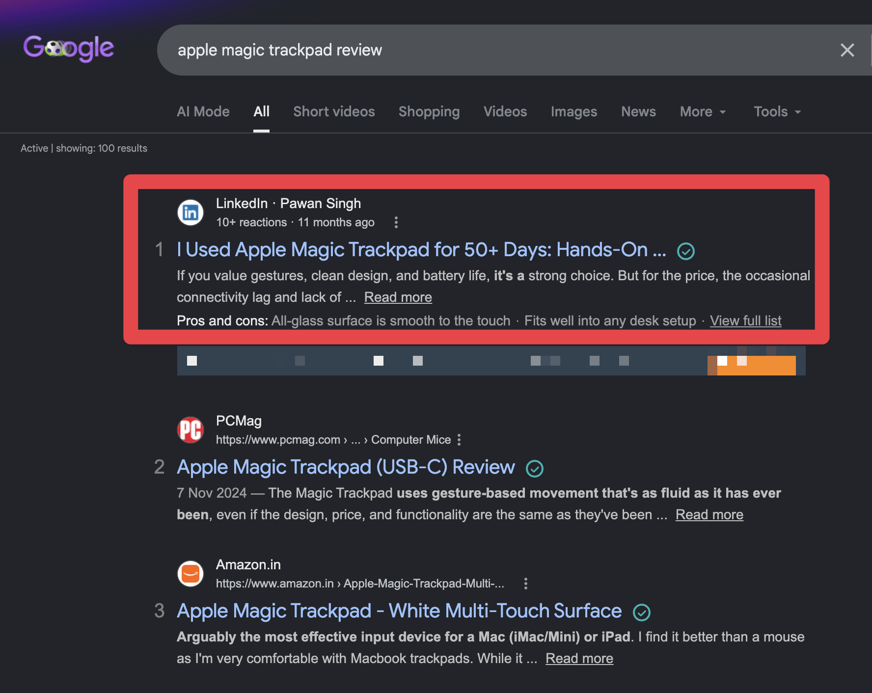 Google serp apple magic trackpad linkedin ranking
