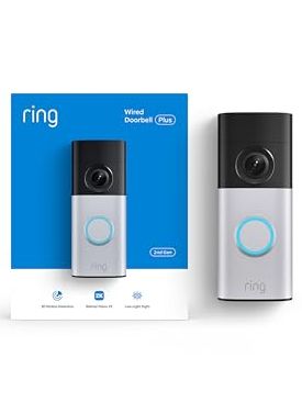 Ring Wired Doorbell Plus (newest Model), Home or Business Security, Retinal 2k With Wide-Angle Video, 4x Enhanced Zoom, and Low-Light Sight, Nickel Silver