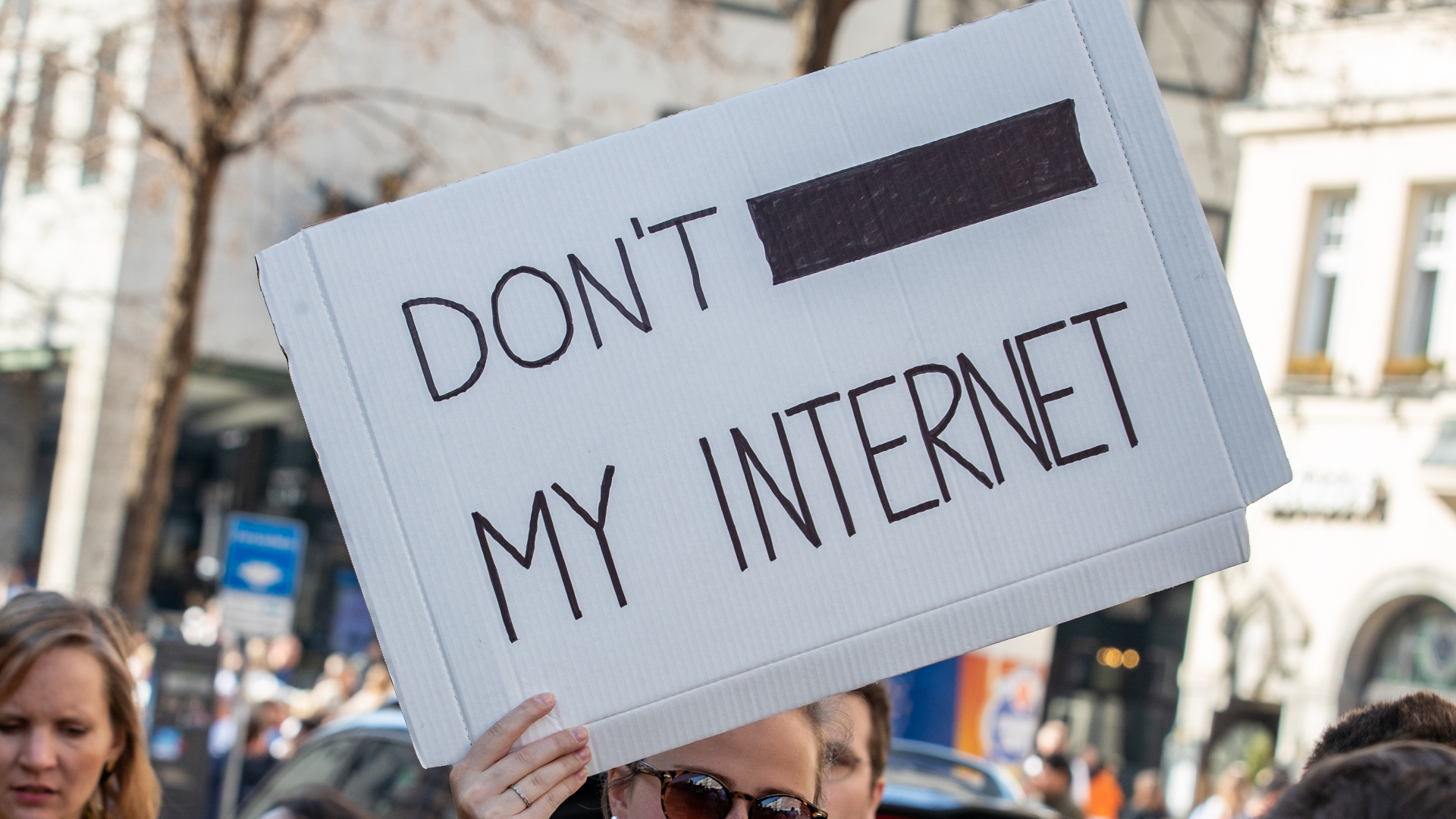 Protest sign at a rally in Munich against internet censorship