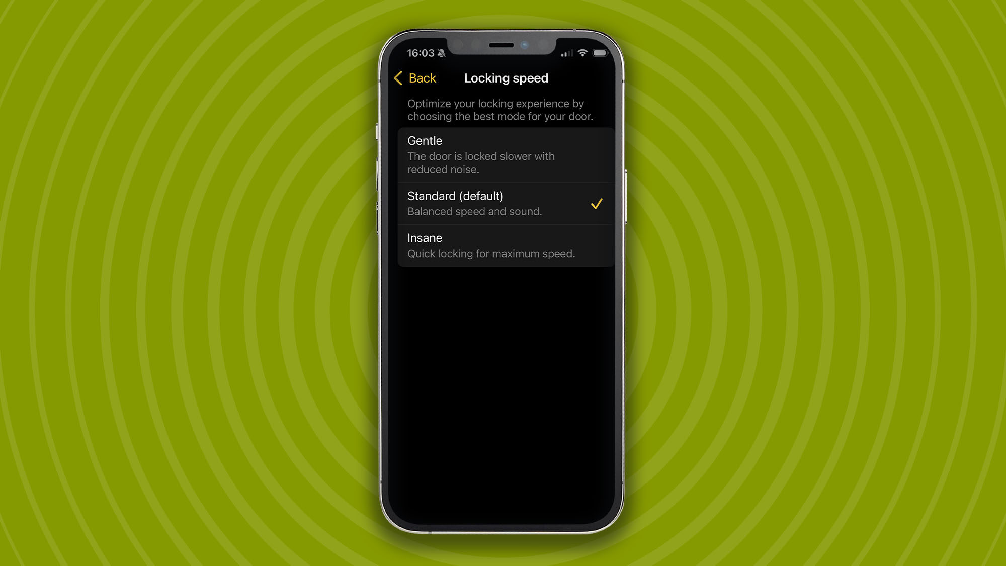 Locking speed settings for Ultion Nuki smart lock in mobile app