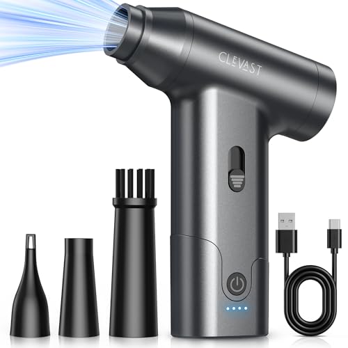 Clevast Compressed Air Duster – Super Power Cordless Electric Mini Air Blower, 130,000 Rpm Brushless Motor, Stepless Speed Control, Rechargeable for Pc, Keyboard, Car, Electronics Cleaning Kit