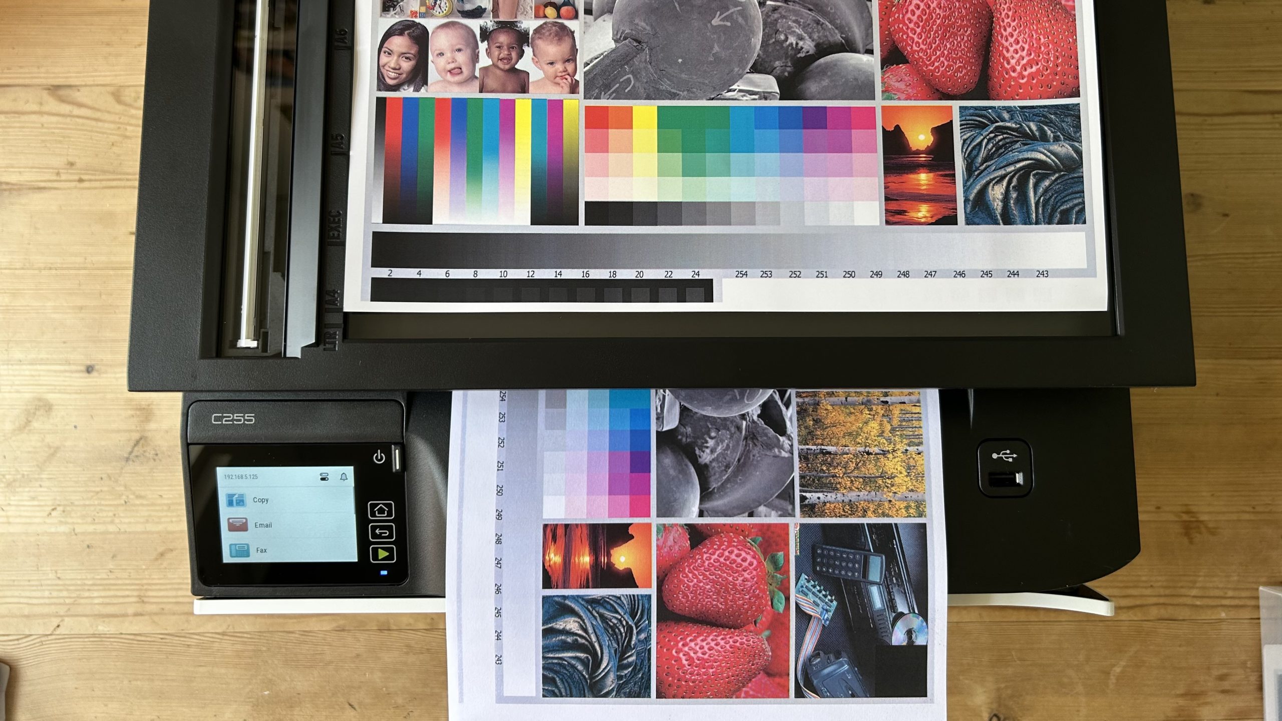The Xerox C255a on a table in a home office during our tests