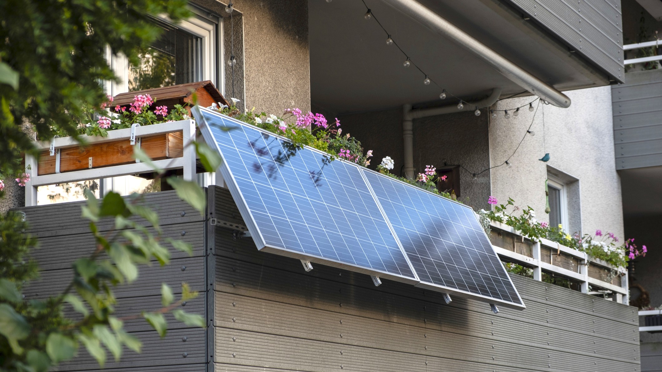 Solar panels installed on a balcony in Dusseldorf, Germany