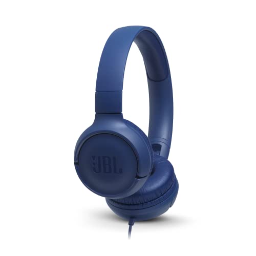 Jbl Tune 500, Jbl Pure Bass Sound, 1-Button Remote/mic, Lightweight and Foldable Design, Tangle-Free Flat Cable, Ask Siri or Google Now, Blue