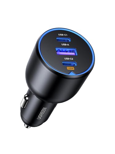 Ugreen 130w Car Charger Fast Charging, 3 in 1 Cigarette Lighter Adapter