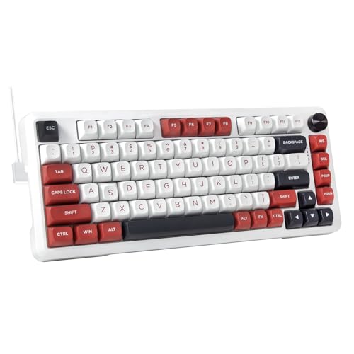 E-Yooso Creamy Mechanical Keyboard Wired, Hot Swappable, Pre-Lubed Linear Switches, Gasket Structure With Sound Dampening Foam, Rgb Backlit, 82 Keys Custom Gaming Keyboard for Pc,white