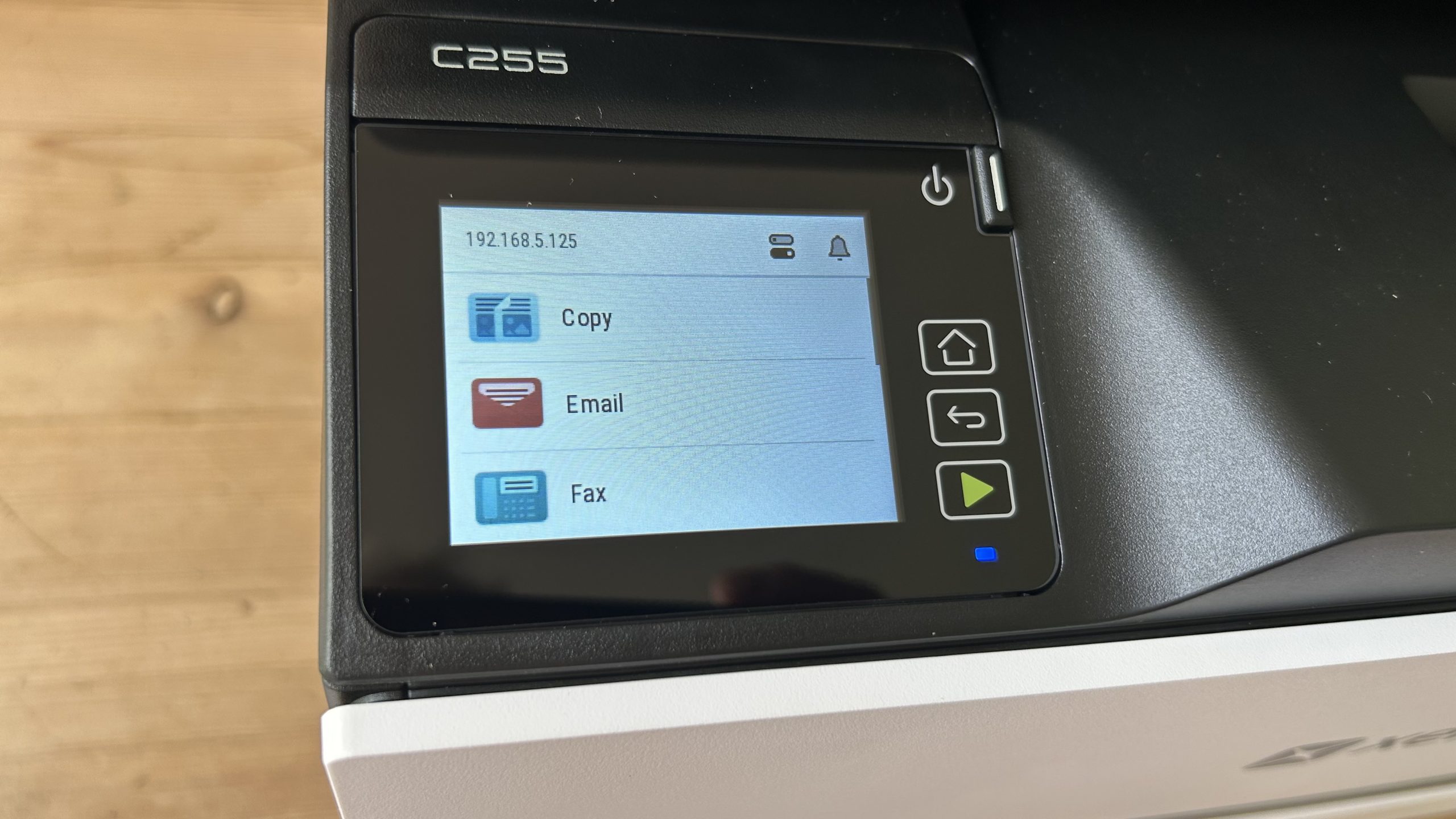 The Xerox C255a on a table in a home office during our tests