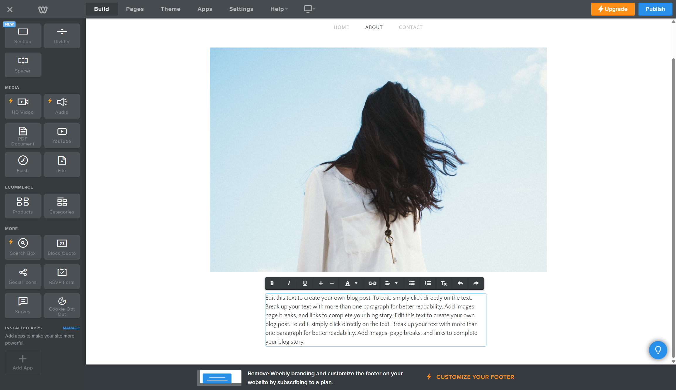 Screenshot of Weebly